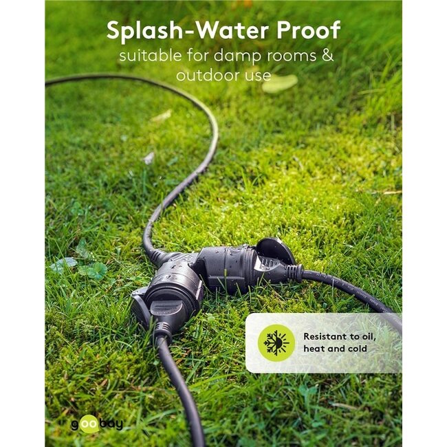 CEE 7/7 - 2x CEE 7/3 Outdoor Verlängerungskabel | IP44 | 3x1,5mm² | 5 Meter