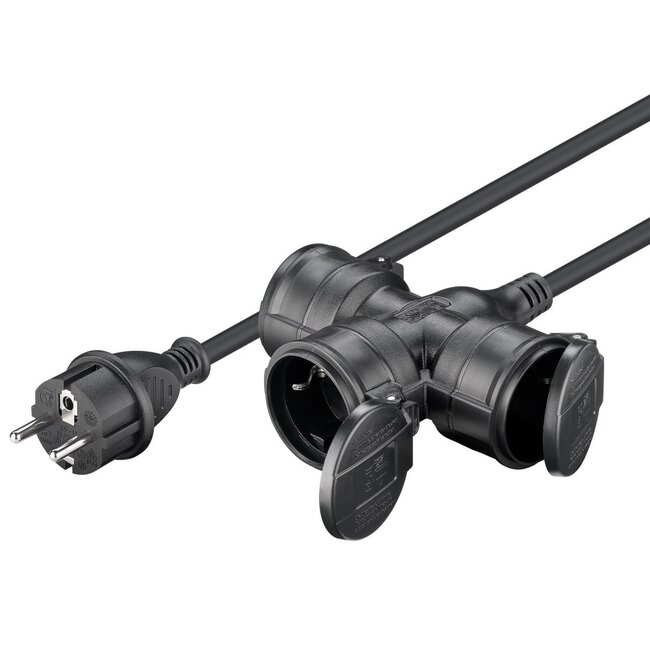 CEE 7/7 auf 3x CEE 7/3 Outdoor Verlängerungskabel | IP44 | 3x 1,5mm² | 5 Meter