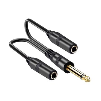 Universal 6,35mm Klinke (m) auf 2x 6,35mm Klinke (w) Mono Splitter, vergoldet, 0,30 m