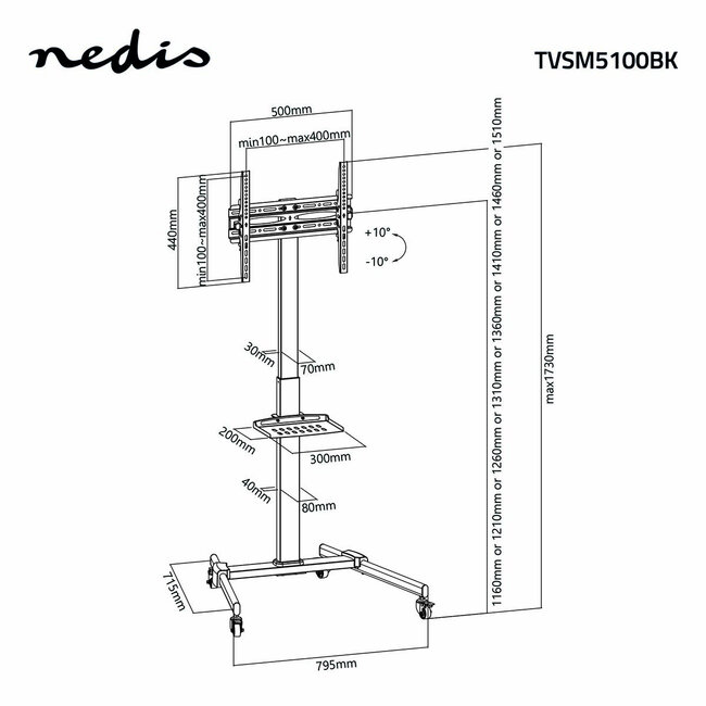 Nedis Bodenständer mit Rollen für Bildschirme bis 55 Zoll