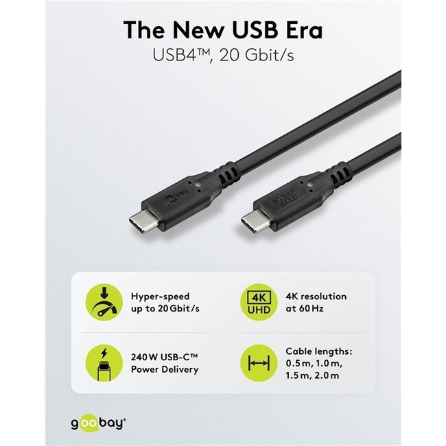 USB-C Kabel | USB4 20 Gbps | PD 240W | 4K 60Hz | Schwarz | 1,5 m
