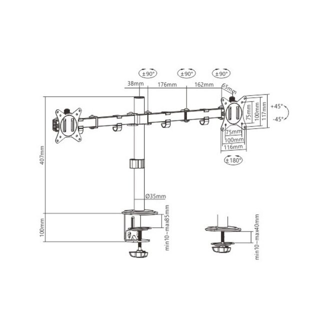 Gembird 2-Monitorhalterung bis 32 Zoll | Full Motion