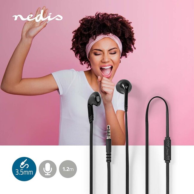 Nedis Stereo In-Ear Kopfhörer mit Mikrofon | Schwarz | 1,2 m