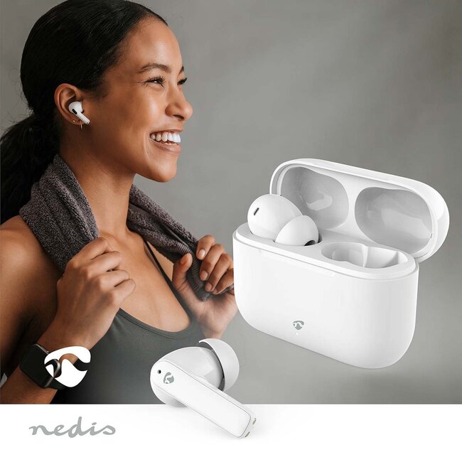 Nedis Bluetooth In-Ear Kopfhörer mit Mikrofon | ENC | Ladeetui | Weiß