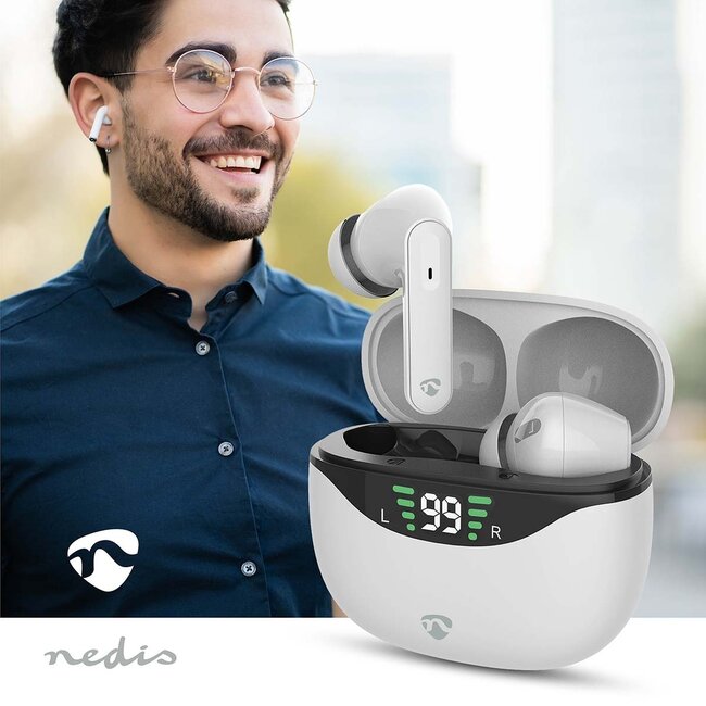 Nedis Bluetooth In-Ear Kopfhörer mit Mikrofon | ANC | Ladeetui | Weiß