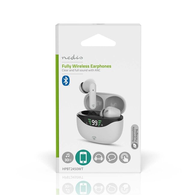 Nedis Bluetooth In-Ear Kopfhörer mit Mikrofon | ANC | Ladeetui | Weiß
