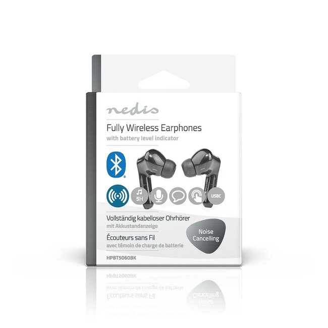 Nedis Premium Bluetooth In-Ear Kopfhörer mit Mikrofon | ANC | Ladeetui | Schwarz