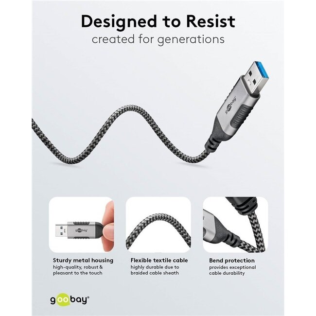 Goobay USB-A zu RJ45 LAN-Kabel | Slimline | USB 3.0 | CAT6 | Schwarz | 5 Meter