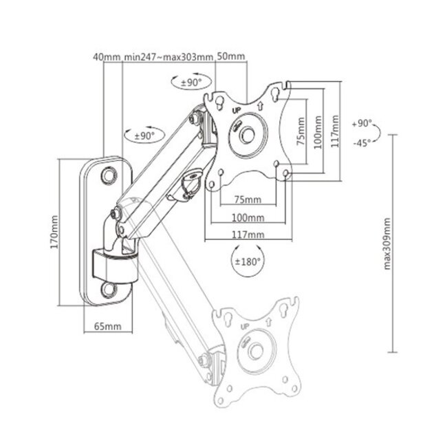Gembird Wandhalterung für 1 Monitor bis 27 Zoll | Interaktiv | 4 Drehpunkte