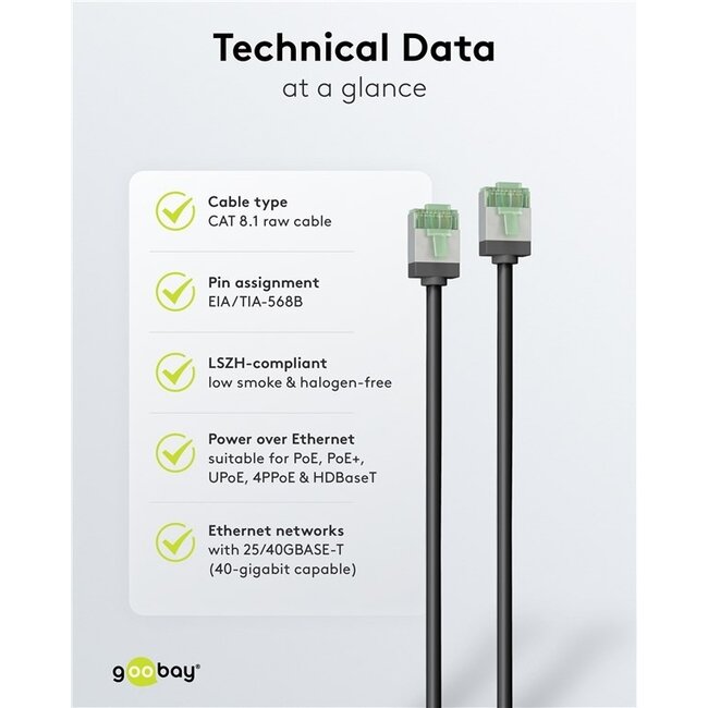 UFTP CAT8.1 Slimline Netzwerkkabel | LSZH | Schwarz | 0,50 m