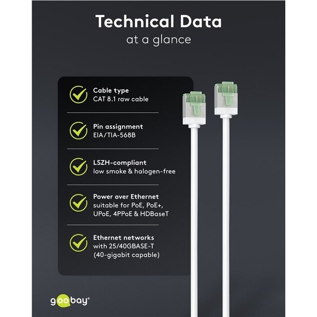 UFTP CAT8.1 Slimline Netzwerkkabel | LSZH | Weiß | 0,50 m