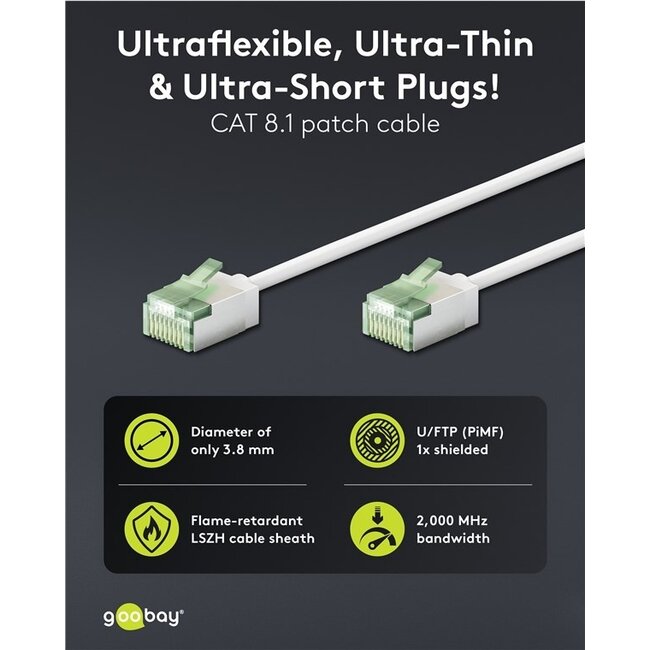 UFTP CAT8.1 Slimline Netzwerkkabel | LSZH | Weiß | 1 Meter
