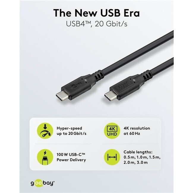 USB-C Kabel | USB4 20 Gbps | PD 100W | 4K 60Hz | Schwarz | 0,5 m