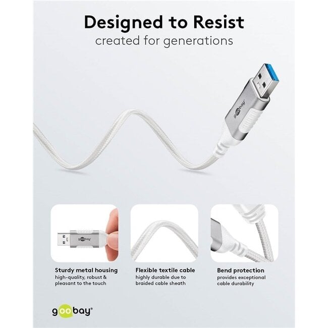 Goobay USB-A zu RJ45 LAN-Kabel | Slimline | USB 3.0 | CAT6 | Weiß | 10 Meter