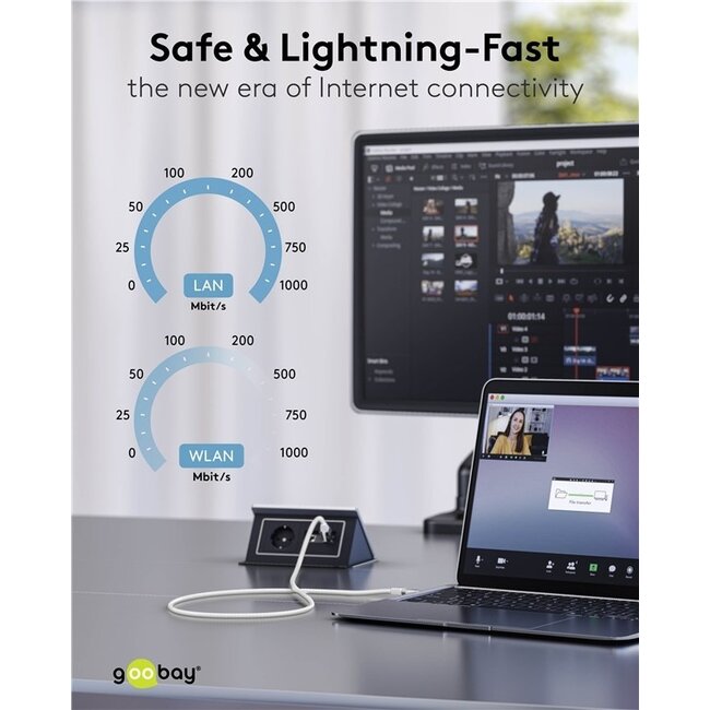 Goobay USB-C auf RJ45 LAN Kabel | USB 3.0 | CAT6 | Weiß | 7,5 m