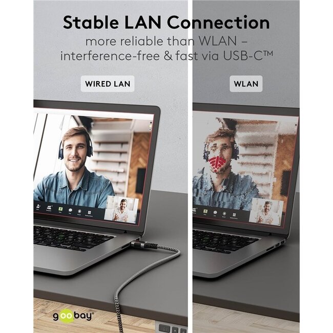 Goobay USB-C auf RJ45 LAN Kabel | Slimline | USB 3.0 | CAT6 | Schwarz | 3 Meter