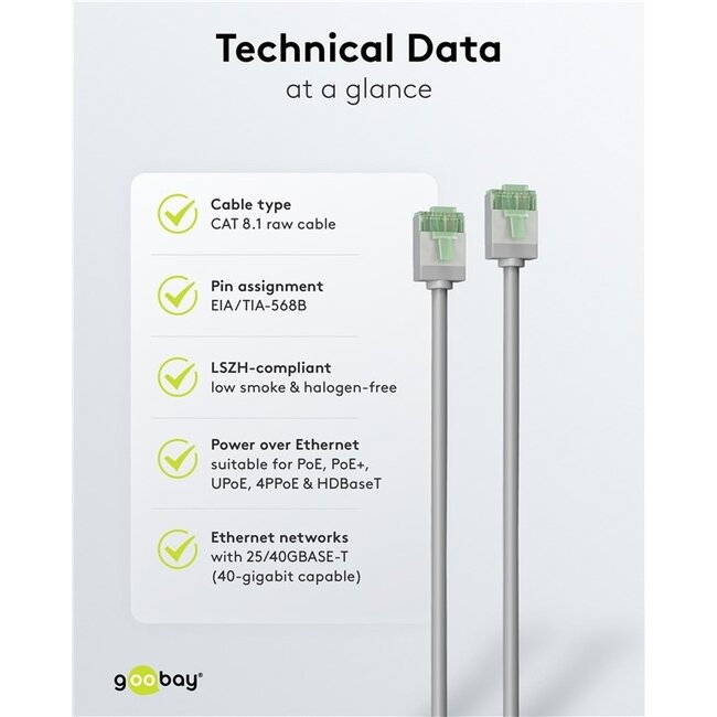 UFTP CAT8.1 Slimline Netzwerkkabel | LSZH | Grau | 0,15 m