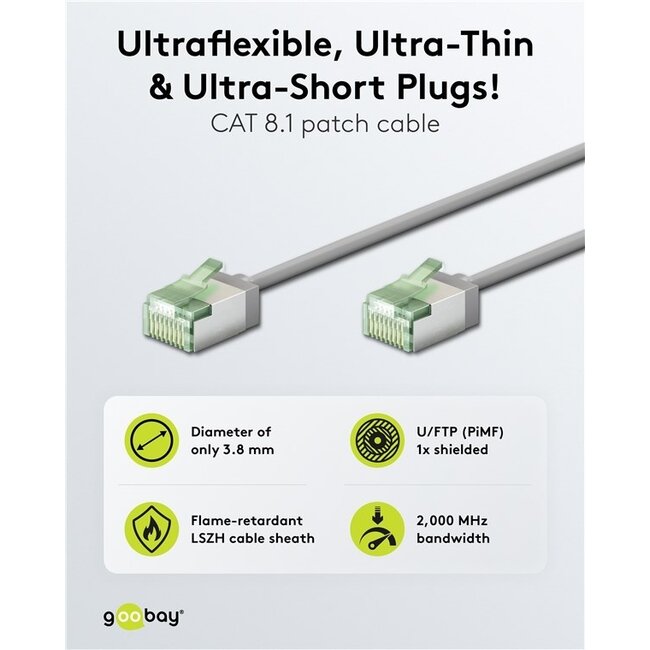 UFTP CAT8.1 Slimline Netzwerkkabel | LSZH | Grau | 0,50 Meter