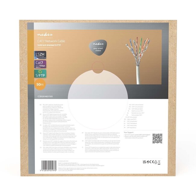 Nedis SFTP CAT7 Netzwerkkabel | Massivleiter | AWG24 | LSZH | Grau | 50 Meter