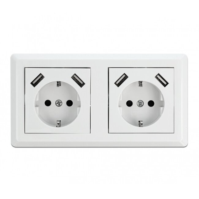 Delock Doppel-Einbausteckdose | 4x USB-A | 2x 14W | Weiß
