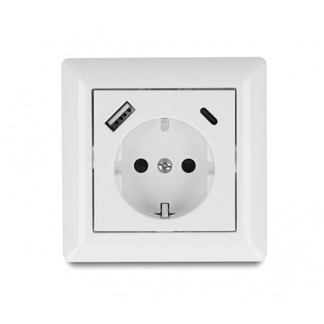 Delock Einbausteckdose | USB-A + USB-C | 17W | Weiß