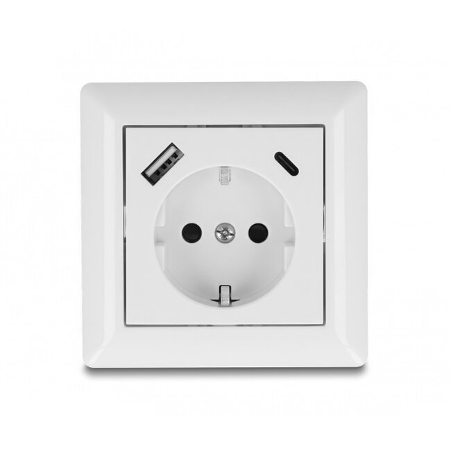 Delock Einbausteckdose | USB-A QC + USB-C PD | 18W | Weiß