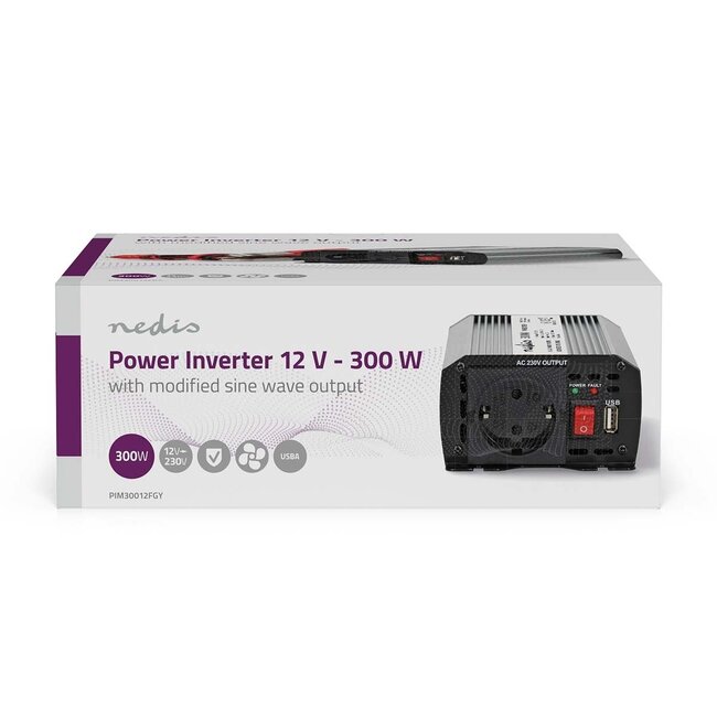Nedis Wechselrichter 12V auf 230V + USB | 300W | modifizierte Sinuswelle