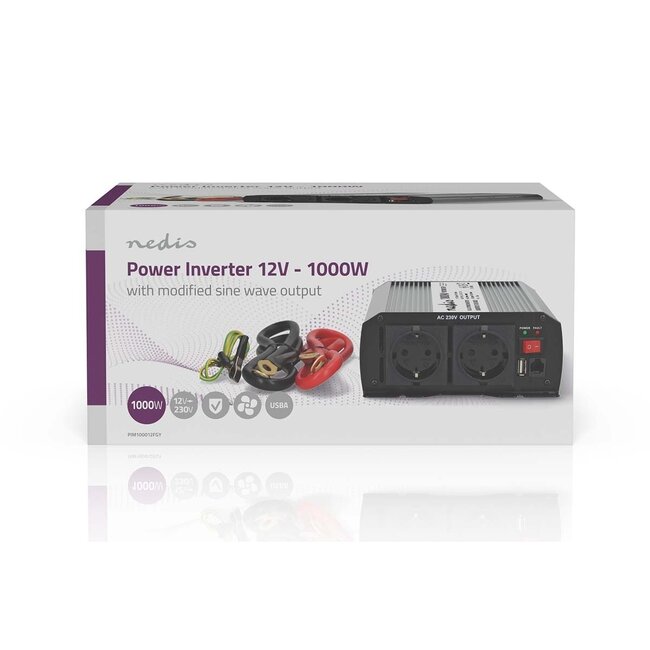 Nedis Wechselrichter 12V auf 230V + USB | 1000W | modifizierte Sinuswelle