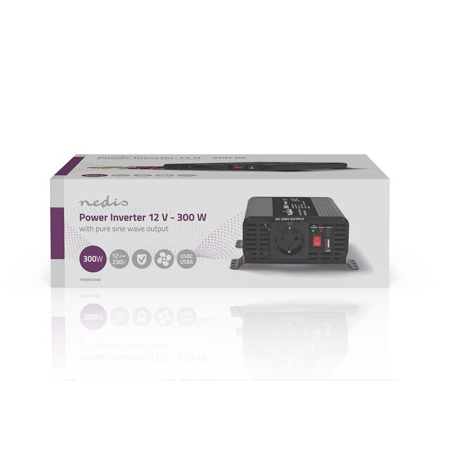 Nedis Wechselrichter 12V auf 230V + USB | 300W | Reine Sinuswelle