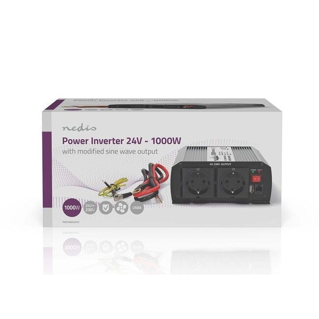 Nedis Wechselrichter 24V auf 230V + USB | 1000W | Modifizierte Sinuswelle