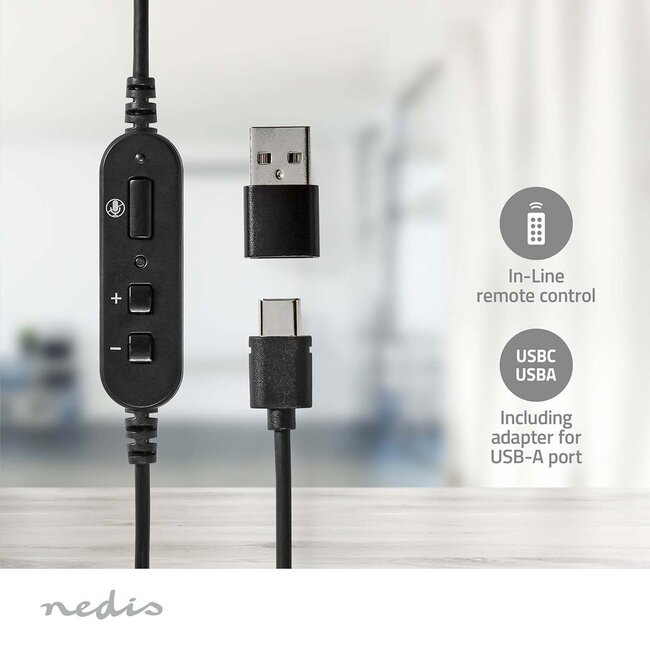 Nedis Komfortable Stereo Over-Ear PC-Headset | USB-C/USB-A | 1,8 m