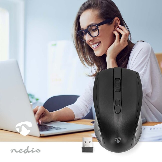 Nedis Kabellose Maus | Kompakt | USB-A Dongle | 1600 dpi | 4 Tasten