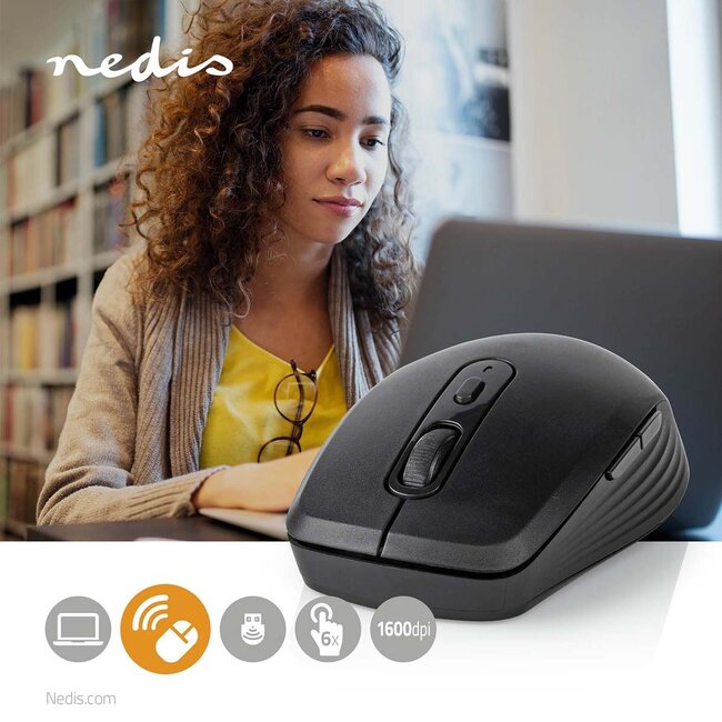 Nedis Kabellose Maus | Kompakt | USB-A Dongle | 1600 dpi | 6 Tasten