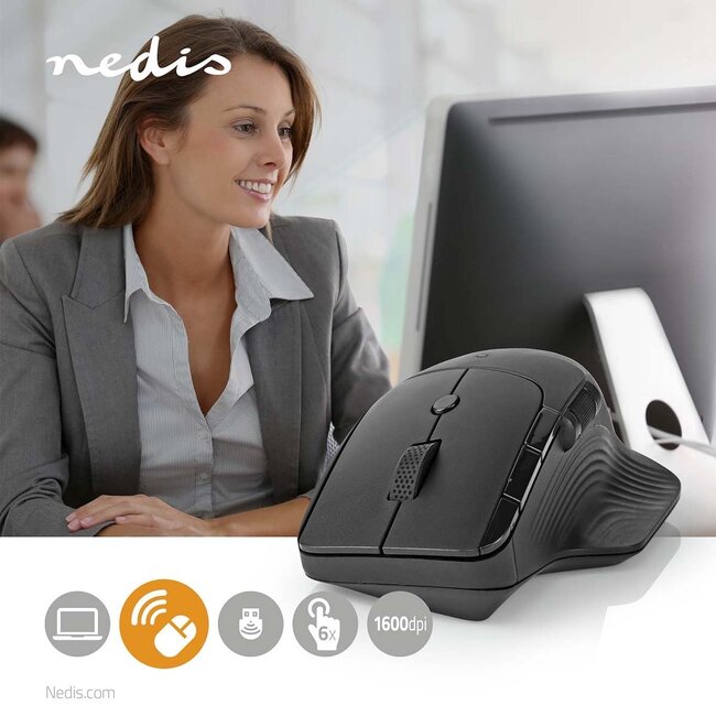 Nedis kabellose Maus | USB-A Dongle | 1600 dpi | 8 Tasten