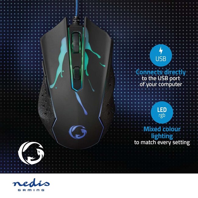 Nedis Gaming USB-Maus | USB-A | LED | 3600 dpi | 6 Tasten | 1,5 m