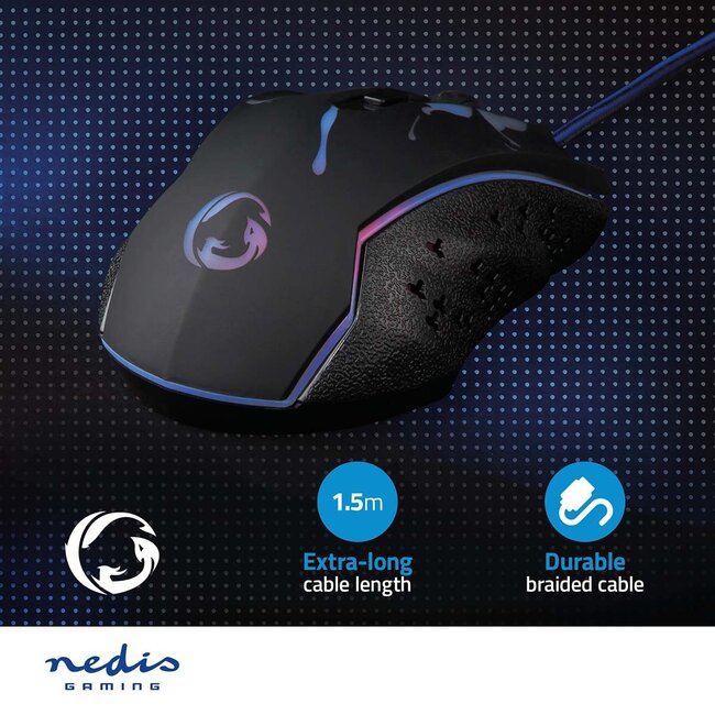 Nedis Gaming USB-Maus | USB-A | LED | 3600 dpi | 6 Tasten | 1,5 m
