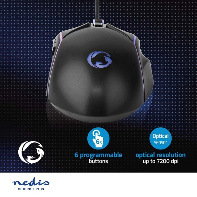 Nedis Gaming USB-Maus | USB-A | LED | 7200 dpi | 6 Tasten | 1,5 m
