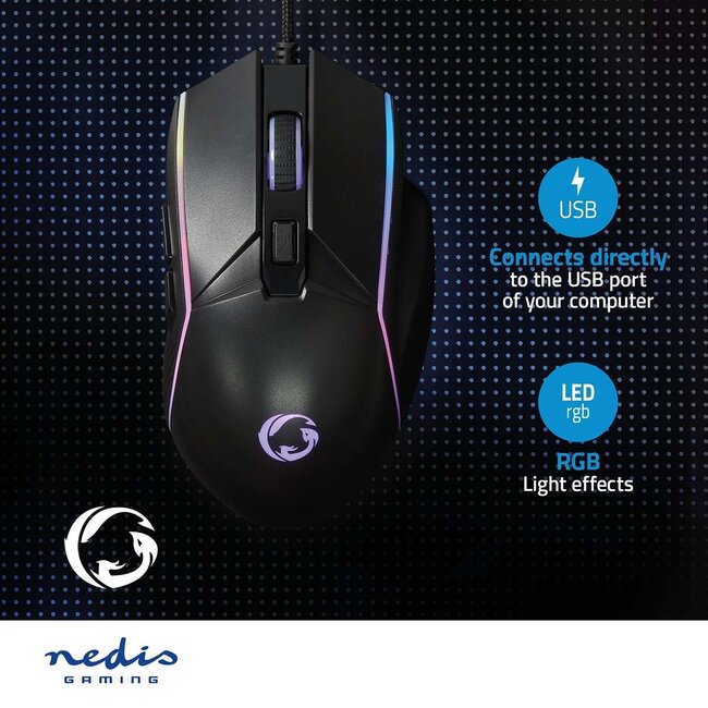 Nedis Gaming USB-Maus | USB-A | LED | 7200 dpi | 6 Tasten | 1,5 m
