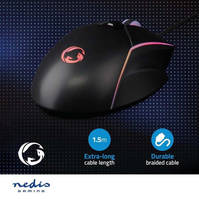 Nedis Gaming USB-Maus | USB-A | LED | 7200 dpi | 6 Tasten | 1,5 m