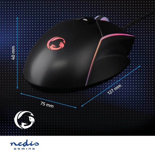 Nedis Gaming USB-Maus | USB-A | LED | 7200 dpi | 6 Tasten | 1,5 m