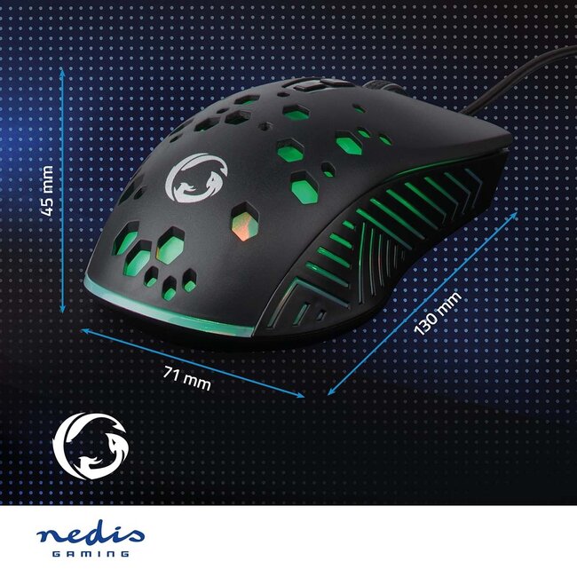 Nedis Gaming USB-Maus | USB-A | LED | 7200 dpi | 7 Tasten | 1,5 m