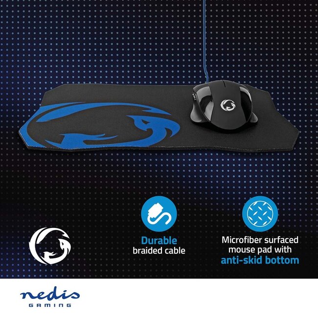 Nedis Gaming USB-Maus mit Mauspad | USB-A | 7200 dpi | 6 Tasten | 1,5 m