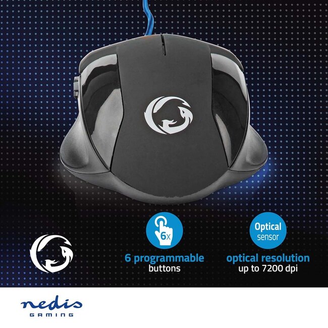 Nedis Gaming USB-Maus | USB-A | 7200 dpi | 6 Tasten | 1,5 m