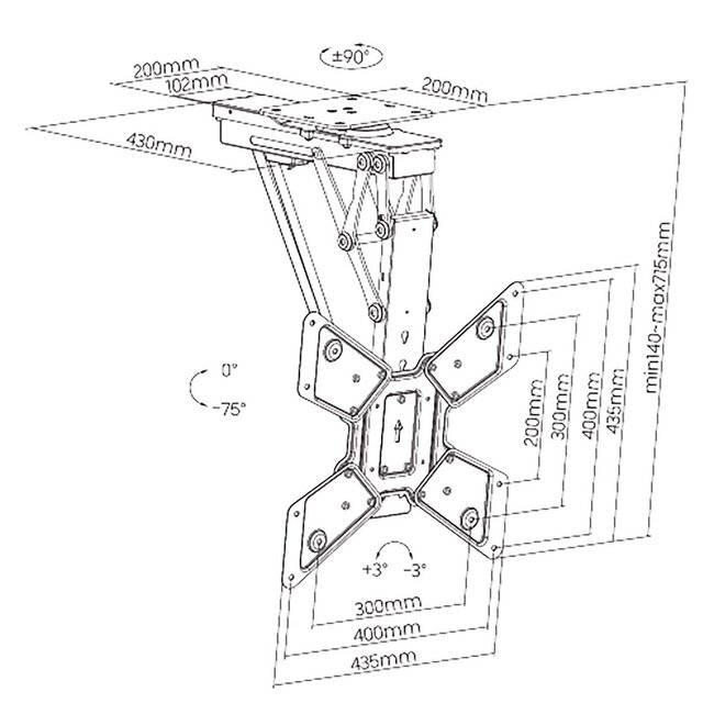 Nedis Deckenhalterung für Bildschirme bis 65 Zoll | klappbar | motorisiert