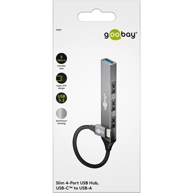 Goobay USB-Hub (USB-C) | 4x USB-A | USB 2.0/3.0 | Aluminium | 0,10 m
