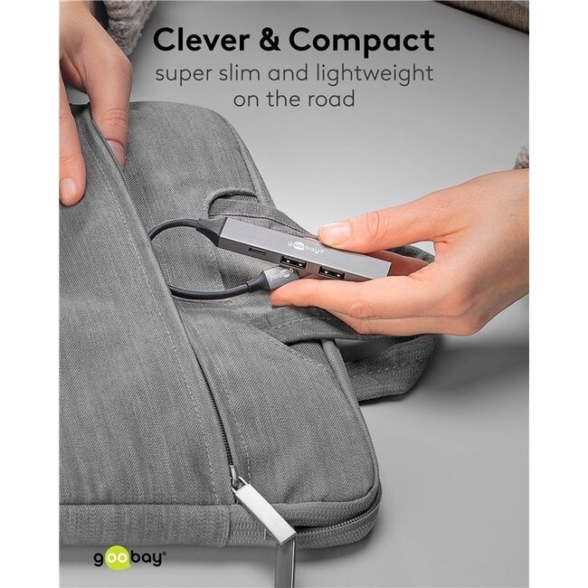 Goobay USB-Hub (USB-C) | 3x USB-A + 1x USB-C | USB 2.0/3.0 | Aluminium | 0,10 m