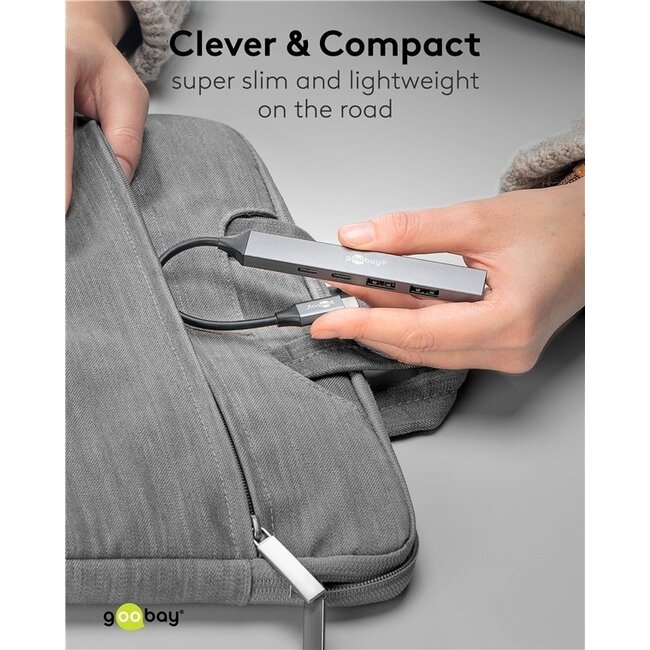 Goobay USB-Hub (USB-C) | 3x USB-A + 2x USB-C (1x PD 100W) | USB 2.0/3.0 | Aluminium | 0,10 m