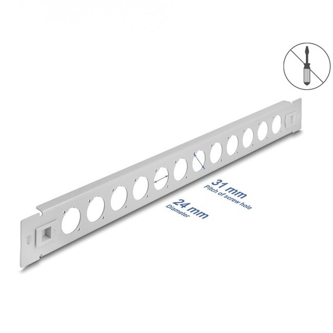 Delock 19 Zoll Patchpanel | 12 D-Typ Module | 1U | werkzeugfrei | grau