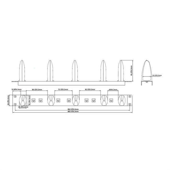 19 Zoll Blindplatte mit 5 Kabelösen | 1U | Grau