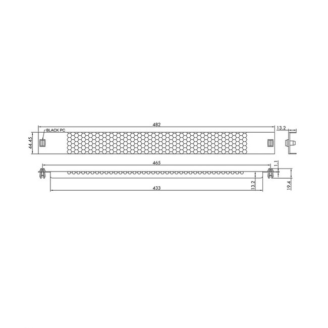 19 Zoll Lüftungspanel | Rundlöcher | Werkzeuglos (Snap-in) | 1U | Schwarz